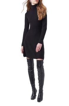 A fitted silhouette brings contemporary appeal to a stretchy sweater dress that's always comfortable. 33" length Crew neck Long sleeves Slips on over head 53% viscose, 42% polyester, 5% elastane Machine wash, line dry Made in Turkey Model Stats: 5'10" height; 34" bust; 27" waist; 35" hips. Black Fitted Mini Sweater Dress, Elegant Non-stretch Mini Sweater Dress, Luxury Winter Mini-length Sweater Dress, Chic Stretch A-line Sweater Dress, Casual Non-stretch Long Sleeve Sweater Dress, Winter Inspo, Mini Sweater Dress, Deep Teal, Sweater Dress