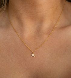 Mini Pave Initial Necklace | Gold Initial A Necklace, Letter Necklace Initials, Small Letter, Gold C, Gold N, Gold G, Initial Necklace Gold, Small Letters, Chain Anklet