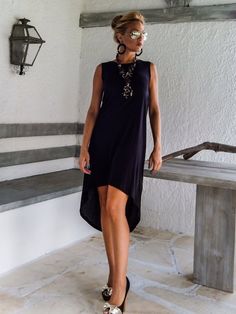 Black Asymmetric  Dress - Blouse - Tunic / Black Dress / Asymmetric Plus Size Dress / Short Front Long Back Dress / #35012This elegant and comfortable dress - tunic is a "turn around" creation. it  looks as stunning with a pair of heels as it does with flats. You can wear it as a blouse with pants, as a dress for a special occasion or it can be your everyday comfortable dress.  >>> SEE COLOR CHART HERE :https://www.etsy.com/listing/235259897/viscose-color-chart?ref=shop_home_active_4- H Chic Black Asymmetrical V-neck Dress, Asymmetrical Casual Maxi Dress For Night Out, Casual Asymmetrical Maxi Dress For Night Out, Sleeveless Asymmetrical Dress With Side Slits For Cocktail, Cocktail Asymmetrical Sleeveless Dress With Side Slits, Elegant Black Asymmetrical Dress With Side Slits, Chic High-low Hem Maxi Dress For Cocktail, Casual Maxi Dress With Asymmetrical Hem For Night Out, Elegant Black Asymmetrical High-low Dress