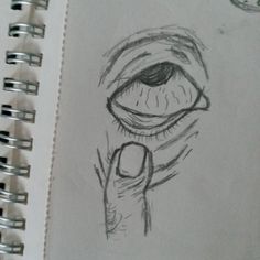 a drawing of an eye with a finger pointing at it