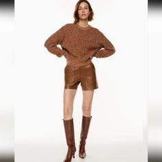 Aritzia's Gorgeous Vegan Leather Is So, So Soft. Patch Pockets On Front. Inseam: 5" Waist: 14.5" Color: Cognac. Style: Nocturne Brand Audit, Faux Leather Shorts, Utility Shorts, Black High Waisted Shorts, High Rise Denim Jeans, Cream Shorts, Autumn Wardrobe, Navy Blue Shorts, Black High Waist