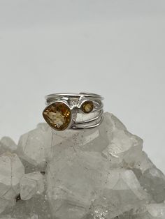 Abstract Citrine Ring, Size 6 1/2 Citrine is a joyful stone with bright energy which lights up many aspects of lives of those who work with it. It has energies of good fortune and good luck, though these may appear in unexpected ways. 925 Sterling Silver WWW.KARINSFORGOTTENTREASURES.COM Citrine Ring, Good Fortune, Rings Statement, Sterling Silber, Citrine, Good Luck, Statement Rings, Jewelry Rings, Ring Size