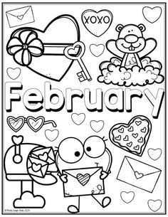 a valentine's day coloring page with hearts and teddy bears on it, including the word