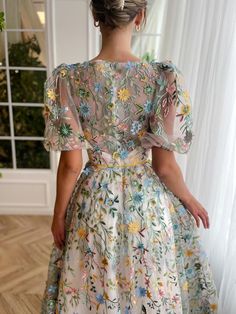 Arcadia Meadow Gown | Teuta Matoshi Teuta Matoshi Gown, Embroidered Floral Wedding Dress, Tulle Floral Dress, Vintage Flower Dress, Flower Embroidery Dress, Dresses With Flowers, Whimsical Dresses, Flower Outfit, Teuta Matoshi