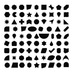 a large collection of black and white shapes