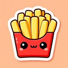 a cute little red box with french fries in it's mouth and eyes drawn on the side