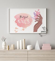 🌸BEKOMMEN SIE 20% RABATT🌸 ABONNIERE UNSEREN NEWSLETTER UND ERHALTE EINEN GUTSCHEIN! Hier gibt es 20% Rabatt: https://bit.ly/3toNih7 Verwende deinen Coupon-Code beim Checkout. Dieses Nagelstudio Dekor ist ein digitaler Download Kunst zum Herunterladen. Was ist herunterladbare Kunst? Dies ist eine neue, moderne Art, Ihr Zuhause oder Ihren Arbeitsplatz zu dekorieren. Printables können Ihre Schönheit und Nagelstudio ästhetisch und gemütlich machen. "Das ""But first nails"" Poster ist eine einfache Nail Printable, Nail Salon Wall Decor, Nail Salon Room, Nail Salon Aesthetic, Tech Workspace, Nail Salon Wall Art, Decor Nail Salon, Nail Room Decor, Nails Poster