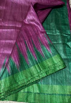 A beautiful raw Tussar silk saree in purple and green. Odisha silk with temple border, comes with a stitched blouse Festive Purple Raw Silk Saree, Purple Art Silk Traditional Wear With Border, Green Raw Silk Saree With Traditional Patterns, Green Raw Silk Traditional Wear With Weaving, Purple Handloom Tussar Silk Traditional Wear, Purple Tussar Silk Handloom Traditional Wear, Purple Tussar Silk Traditional Wear With Weaving Work, Green Silk Traditional Wear With Border, Green Raw Silk Saree With Weaving Work