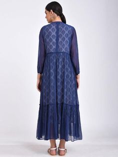 Indigo Cotton Silk Maxi Dress (Set of 2) By The Neem Tree now available at Trendroots Cotton Silk Fabric, Cotton Slip, Long Frocks, Silk Maxi, Silk Maxi Dress, Midi Maxi Dress, Indo Western, Dress Set, Cotton Silk