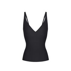 This plunge neck cami is the perfect delicate base layer for under your favorite tops. Features adjustable straps you can wear as cross back and unlined... Black Cami Top, Black Cami, College Fits, Cami Top, Base Layer, Shapewear, Tankini, Heathers, Onyx