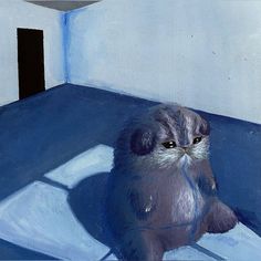 a painting of a cat sitting on the floor