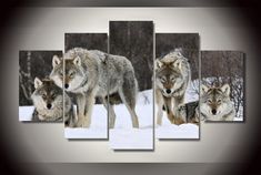 Wild Wolf Pack In Winter Snow 5-Piece Wall Art Canvas - Love Family & Home Wolf Canvas Painting, Ice Wolf, Gray Wolves, Animal Canvas Paintings, Art Curtains, 5 Piece Canvas Art, 5 Panel Wall Art, Pack Animal, Wolf Wall Art