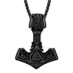 PRICES MAY VARY. Norse Mythology Mjolnir Necklaces: Mjolnir Necklace, In Norse mythology, Mjolnir is the hammer of Thor, the god of thunder, who is associated with the sound of thunder. Mjolnir is depicted in Norse mythology as one of the most fearsome and powerful men in existence Material: 316L Stainless Steel/18K Gold/Black Metal Plated, Long-lasting, No Fade AND Non Tarnish Size: Pendant Length*Width: 4.45cm(1.75)"*3.39cm(1.33"), Thickness: 7.8mm. Weight: 34.51g(Pendant+Chain). Wheat Chain L Black Viking Engraved Jewelry, Viking Necklace Men, Mjolnir Necklace, Valknut Symbol, Hammer Necklace, Sound Of Thunder, Thor's Hammer Necklace, Nordic Vikings, Norse Pagan