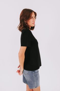 Introducing the Fine Tune Tee - your new go-to t-shirt for everyday comfort and style. With a classic crewneck and a convenient front chest pocket, this tee has all the features you need to fine tune your wardrobe. Perfect for any casual occasion. Details Crewneck Front chest pocket Sizing Approximate measurements: SIZE LENGTH BUST Small 24"﻿ 38"﻿ Medium 24.5"﻿ 40"﻿ Large 25"﻿ 42"﻿ Fabric has stretchModel is 5’8 wearing small Material 50% Bamboo 42% Modal 8% SpandexHand wash coldHang or lay flat Basic Crew Neck Short Sleeve Top For Everyday, Trendy Everyday Crew Neck Short Sleeve Top, Trendy Crew Neck Short Sleeve Top For Everyday, Basic Crew Neck T-shirt For Everyday, Trendy T-shirt For Casual Gatherings, Classic Crew Neck Tops For Everyday, Relaxed Fit T-shirt For Everyday, Relaxed Fit Graphic Tee For Everyday, Solid Color Minimalist Crew Neck T-shirt