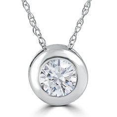 1/3ct Round Bezel Solitaire Diamond Pendant Necklace 14K White Gold Round Diamond Pendant, Diamond Solitaire Pendant, Solitaire Diamond Pendant, Lock Chain, Solitaire Necklace, Wedding Ring Necklaces, Round Solitaire, Solitaire Pendant Necklace, Diamond Pendants