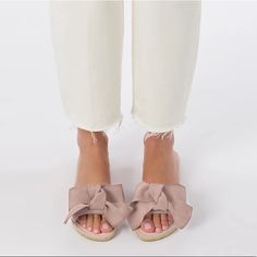 Nwob Maneb Suede Bow Sandals In Vintage Taupe. Beautiful Suede With Jute Flat Padded Sole. Tts. Still Available At Full Price On Their Website. Chic Slip-on Flip Flops, Spring Beach Espadrille Heels, Spring Cushioned Espadrilles, Espadrille Open Toe Sandals For Summer Outings, Spring Slip-on Flip Flops For Outings, Chic Open Toe Espadrilles For Summer, Closed Toe Mules For Beach, Feminine Flat Heel Summer Heels, Feminine Beige Sandals For Beach