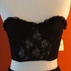 Nwt Super Cute Elastic Lace Bandeau With Inside Satin Cup Lining. Lace Trim On Top, Front Detailing Around The Cups, Stays On Both Sides To Keep Bandeau In Place. Never Worn, No Holes Or Stains. Perfect Condition Stretch Bra-friendly Corset For Party, Stretch, Bra-friendly Corset For Party, Fitted Strapless Bra Partially Lined, Fitted Strapless Bra With Lace Trim, Black Sleeveless Corset With Lace Closure, Fitted Partially Lined Strapless Bra, Fitted Lace Bandeau Bra, Stretch Bandeau Bra For Night Out, Bandeau Bra With Built-in Support For Night Out