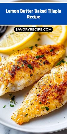 lemon butter baked tilapia recipe on a white plate