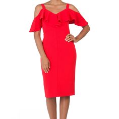 Pop-Over Flounce Top, Lined Dress, V-Neck, Cold Shoulder Sleeve, Stretchy. This Dress Is Such An Eye-Catcher And You Will Be Noticed Wearing It. Feel Free To Ask Me Any Questions. Red V-neck Dress For Spring Date Night, Chic Red V-neck Midi Dress, Spring Red V-neck Dress For Night Out, Red V-neck Midi Dress For Night Out, Red V-neck Midi Dress For Date Night, Red V-neck Dress For Date Night In Spring, Red V-neck Dress For Night Out In Spring, Chic Red Knee-length V-neck Dress, Red V-neck Dress For Spring Formal