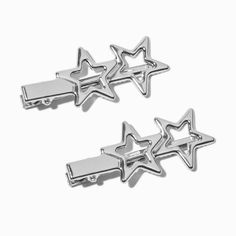 Claire's Silver-tone Stars Hair Clips - 2 Pack Star Hair Clips Y2k, Grunge Hair Clips, Diamond Hair Clips, Hair Clips Silver, Silver Hair Clips, Star Clips, Hair Accessories Silver, Star Hair Clips, Crown Hair Clip