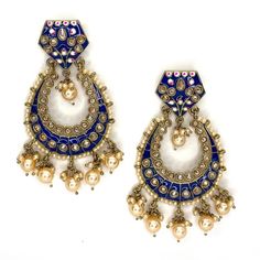 Colorful Indo Western Chand Bali Earrings With Mehndi Plating Gorgeous And Elegant, Pairs With Any Ethnic Indian Attire To Create A Glamorous Look! Made Of Alloy Color: Midnight Blue Size: 3.46"(H) X 2.17"(W) Weight: 46g Blue Dangle Chandelier Earrings With Latkans, Blue Latkans Chandelier Dangle Earrings, Blue Chandelier Dangle Earrings With Latkans, Bohemian Blue Earrings With Latkans, Blue Festival Earrings With Latkans, Blue Latkans Jewelry For Festival, Bohemian Blue Chandbali Jewelry, Blue Handmade Danglers For Festive Occasions, Blue Latkan Drop Earrings