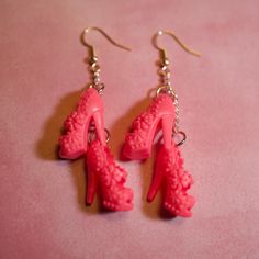 Earrings made from shoes for dolls. Pink Plastic Earrings For Party, Pink Plastic Party Earrings, Pink Plug Earrings For Party, Cute Plastic Party Earrings, Plastic Drop Earrings For Party, Pink Plastic Drop Earrings, Kawaii Shopping, Shoes For Dolls, Shoe Earrings