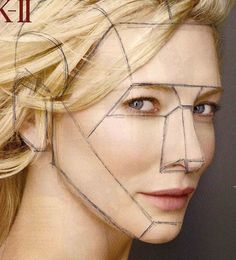 a woman's face with lines drawn on it