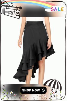 Black Ruffle Hem Irregular Mermaid Skirt