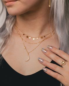 This 14K gold Saturn Chain features 1.7mm faceted bead elements. A unique, modern chain that will become a staple in your wardrobe. NECKLACE DETAILS: Length: 16 Inches & 18 Inches Millimeter: 0.90 Closure: Lobster Average Weight (g): 16" is 1.67 grams; 18" is 1.84 grams Available in 14K Yellow Gold ***These necklaces have a 4 week lead time. If you need your necklace sooner than that, please contact us prior to ordering to verify if that's possible.*** | Faceted Bead Saturn Chain Necklace In 14K Yellow Gold Ring - by Staghead Designs - Unisex Celestial Style Gold-plated Jewelry With Delicate Chain, Celestial Gold-plated Delicate Chain Jewelry, Celestial Yellow Gold Jewelry With Adjustable Chain, Celestial Style Yellow Gold Jewelry With Adjustable Chain, Gold Sterling Silver Lariat Chain Necklace, Celestial 14k Gold Necklace With Adjustable Chain, Celestial Gold-plated Clavicle Chain Jewelry, Celestial Gold-plated Clavicle Chain, Gold Sterling Silver Jewelry For Layering