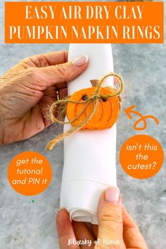 Completed pumpkin ring using air-dry clay and metallic orange paint. Air Dry Clay Easy, Make Napkin Rings, Napkin Ring Ideas, Fall Napkin Rings, Cards Diy Easy, Clay Easy, Fall Crafting