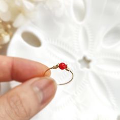 ❤ Tiny Red Coral Ring ❤14K Gold Filled, Rose Gold Filled, Sterling Silver Wire Wrapped Red Coral Ring, Pinky Ring❤ Red coral is the best stone to wear for vitality, energy & ambition. Its bright red color symbolizes blood and planet Mars which can be very powerful & energizing. It is believed to be effective in both prosperity & romantic love ❤ Sizing:• Gemstone Size: 4 mm• Ring Band: 0.8 mm• Handmade in your ring size with a natural gemstone bead and your choice of 14k gold-filled, rose gold-fi Red Coral Ring, Planet Mars, Freshwater Pearl Ring, Coral Ring, Sterling Silver Wire Wrap, Wire Work Jewelry, Work Jewelry, Wire Wrapped Rings, Pinky Ring