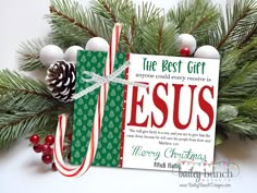 CHRISTMAS JESUS Candy Cane Gift Cards - INSTANT DOWNLOAD A way to cherish the true meaning of the Christmas Season!  The sweetest gift this Christmas season is indeed the gift of Jesus, and this printable helps to convey that message perfectly. Ideal as a meaningful gift for classmates or children's church students, it encourages them to focus their hearts on the reason for the season. NOT personalized with a name. This is a digital file. No physical items will be shipped. Candy Canes are NOT included ★ INCLUDES★  1 high resolution PDF file (8.5x11) via email for printing 4 Cards per page Each card is approx 5x4 Can be printed on full sheet card stock paper at home or at a copy shop like Staples, OfficeMax, FedEx Office, etc...Print as many as you need! *THIS IS A DIGITAL FILE. NO PHYSICAL Jesus Candy Cane, Candy Cane Printable, Fruit Of Spirit, Candy Cane Gifts, Christmas Caroling, Nursery Crafts, Staff Party, Christ Centered Christmas, Fun Christmas Games