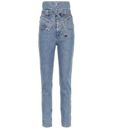 The Attico puts a contemporary spin on the season's most covetable jean silhouette with this paperbag-waist design. Crafted in Italy from cotton denim with a medium blue wash, they offer a high-rise waist and a skinny-straight fit. | ATTICO High-rise straight jeans