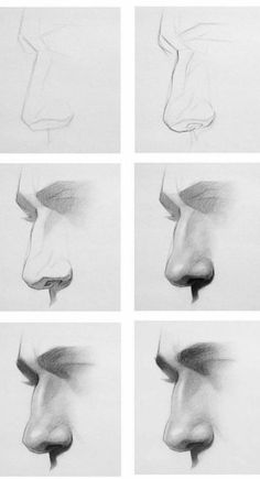 four different stages of drawing the nose