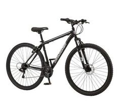 a black mountain bike on a white background