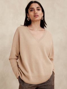 Astrid Boiled Cashmere V-Neck Sweater | Banana Republic Cashmere V-neck Sweater For Work, Winter Relaxed Fit V-neck Sweater, Classic Cashmere V-neck Sweater In Soft Knit, Cashmere V-neck Sweater For Fall, Fall Cashmere V-neck Sweater, Classic V-neck Sweater For Loungewear, V-neck Sweater With Ribbed Cuffs For Layering, Oversized V-neck Sweater With Soft Texture, Relaxed Fit V-neck Sweater For Fall