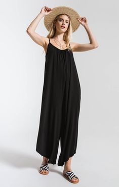 Flared Jumpsuit – Z SUPPLY Non-stretch Wide Leg Jumpsuits And Rompers For Loungewear, Relaxed Fit V-neck Jumpsuits And Rompers For Beach, Casual Relaxed Fit V-neck Jumpsuit, Non-stretch Sleeveless Bohemian Jumpsuit, Beach-ready Relaxed Fit V-neck Jumpsuit, Flare Jumpsuit, Wide Pants, Casual Everyday, Jersey Knit Fabric