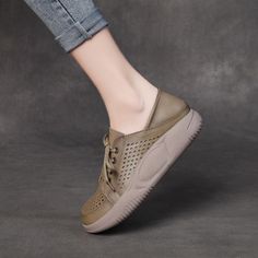 Step into a world of fashion-forward comfort with our Women's Leather Hollow Lace Up Sports Wind Casual Shoes. Designed to seamlessly blend style and functionality, these shoes are the perfect addition to your daily life, offering unmatched breathability and comfort. pattern: plain Insole material: first layer pigskin Applicable scene: daily life Toe shape: round head Color: khaki, beige Upper height: low top Upper material: first layer of cowhide (except cow suede) Heel height: middle heel (3-5