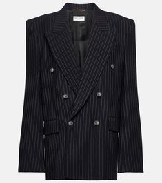 Pinstripe oversized virgin wool blazer in blue - Saint Laurent | Mytheresa Oversized Blazer Women, Blazer Women, Clothes Wishlist, Future Fashion, Oversized Blazer, White Blazer, Luxury Style, Leather Blazer, Fashion Runway