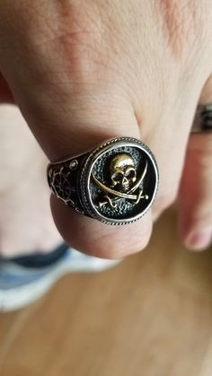 Retro Pirate Stainless Steel Skull Ring – GTHIC Pirate Rings, Pirates Aesthetic, Pirate Ring, Pirate Jewelry, Pirate Tattoo, Descendants Dr, Dark Outfits, Skull Ring, Man Style