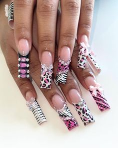 Zebra Nails Y2k, Funny Bunny Nails, Zebra Print Nails, Bday Nails, Nails Rings, Airbrush Nails