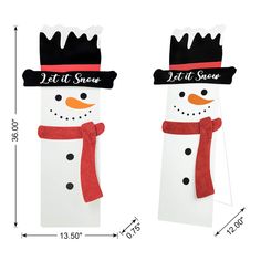 two snowmen with hats and scarfs on their heads