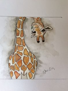 a drawing of a giraffe looking at another giraffe