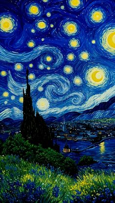 the starry night painting is shown in this image