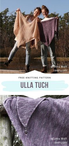 two knitted blankets with text that reads, free knitting pattern ulla tuch