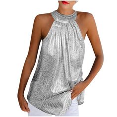 Questions? Leave A Comment Below! Glamorous Halter Neck Summer Top, Glamorous Halter Neck Tops For Summer, Glamorous Stretch Tank Top, Glamorous Summer Vest Top, Stretch Sleeveless Tank Top For Party, Summer Sequin Halter Neck Top, Chic Sequined Summer Vest, Summer Halter Neck Top With Sequins, Glamorous Sleeveless Summer Vest