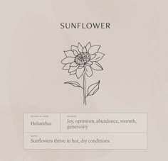 the sunflower is shown in black and white on a light gray background with words below it