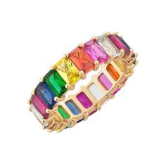 Rainbow Eternity Band Ring – The Sis Kiss Cheap Multicolor Band Jewelry, Luxury Rainbow Ring Jewelry, Luxury Rainbow Colored Ring Jewelry, Luxury Stackable Rainbow Rings, Luxury Rainbow Colored Rings, Trending Rings 2022, Colourful Eternity Ring, Multicolor Cubic Zirconia Party Rings, Multicolor Gemstone Ring For Party