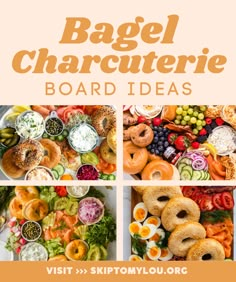 the bagel characterie board is filled with different types of food