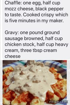 the recipe for waffles with gravy on top